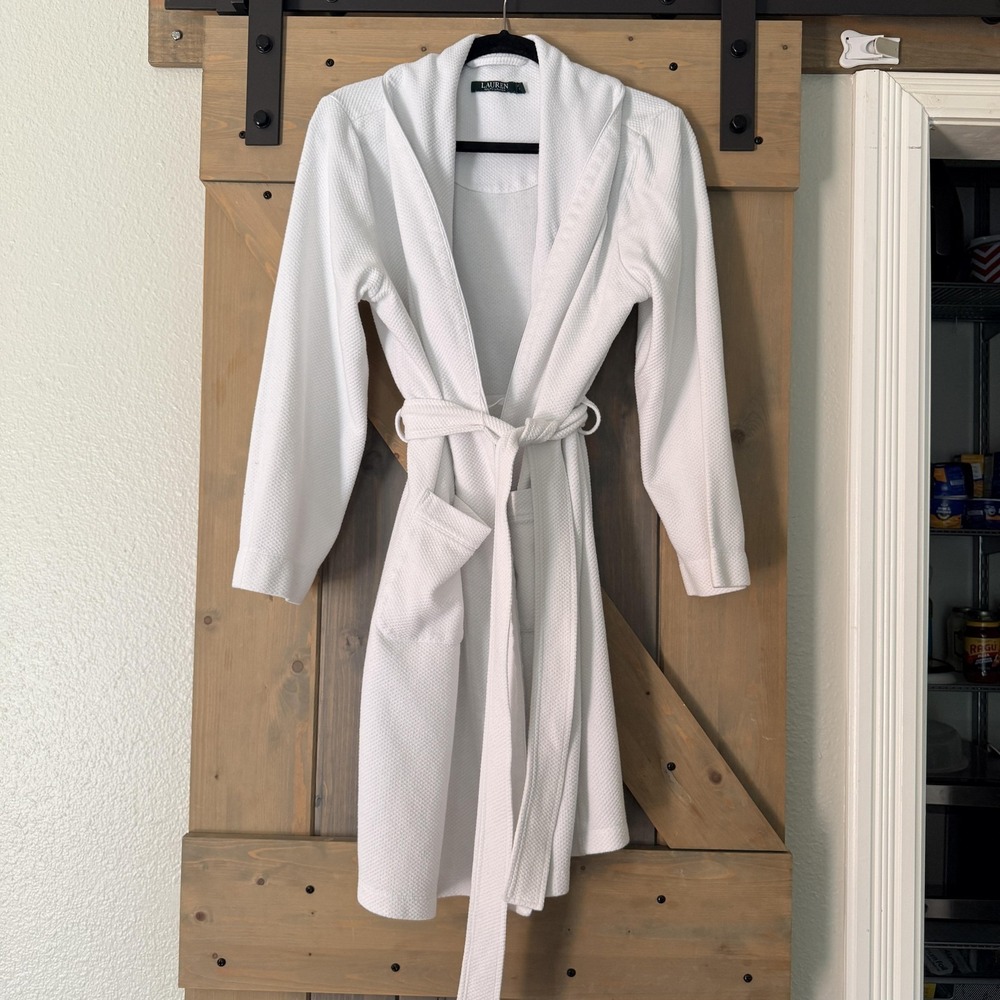 Lauren Ralph Lauren Robe Gown Set Womens XL White Knit Kimono Belted Sleepwear